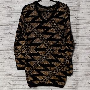 Black & Gold Aztec Geometric Print Sweater Sz:L
